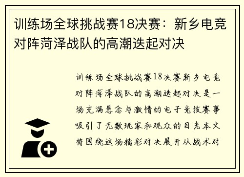 训练场全球挑战赛18决赛：新乡电竞对阵菏泽战队的高潮迭起对决